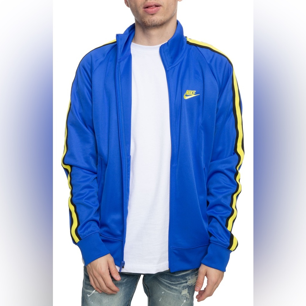 Nike men’s Sportswear N98 Tribute Jacket in the Hyper Royal and Yellow